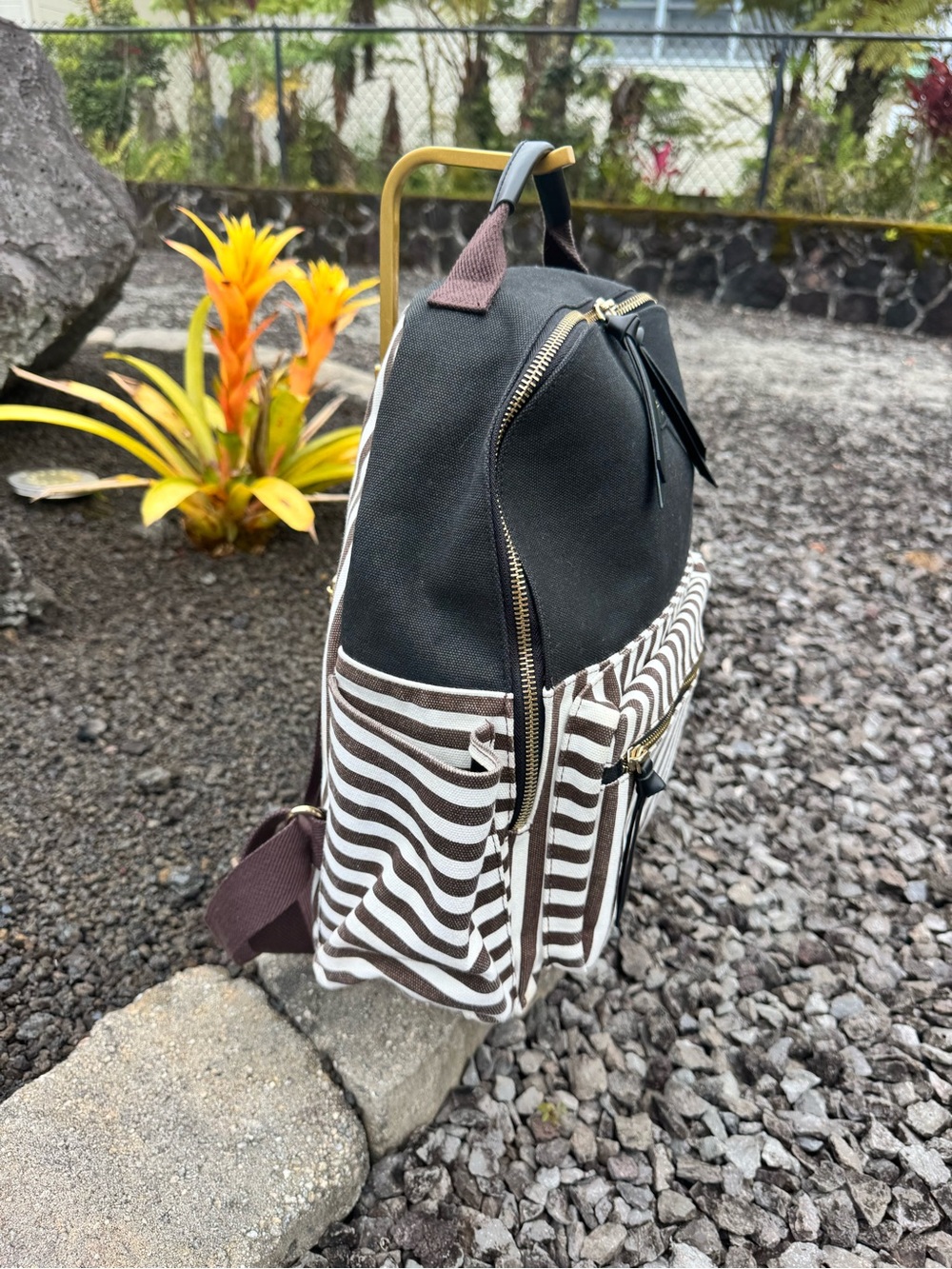 Henri Bendel Brown & White Stripe Backpack Diaper Bag Travel Bag - Picture 4 of 11